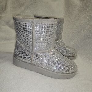 Bamboo Frozen Rhinestone Sparkling Silver Booties
